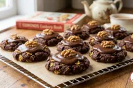 Classic New Zealand Afghan biscuits with chocolate icing and walnut halves on a cooling rack