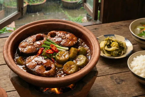 Vietnamese Braised Black Carp with Green Banana