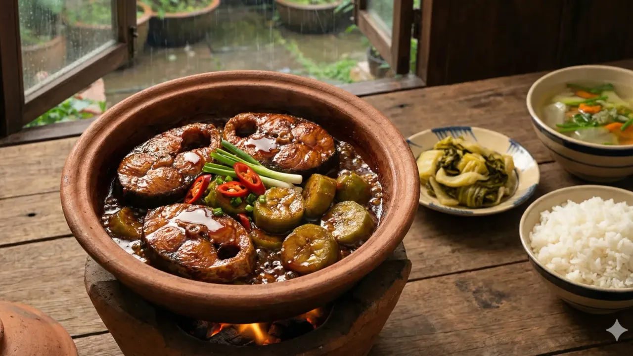 Vietnamese Braised Black Carp with Green Banana
