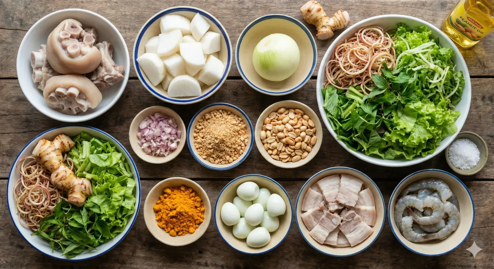 Ingredients for Mì Quảng Tôm Thịt