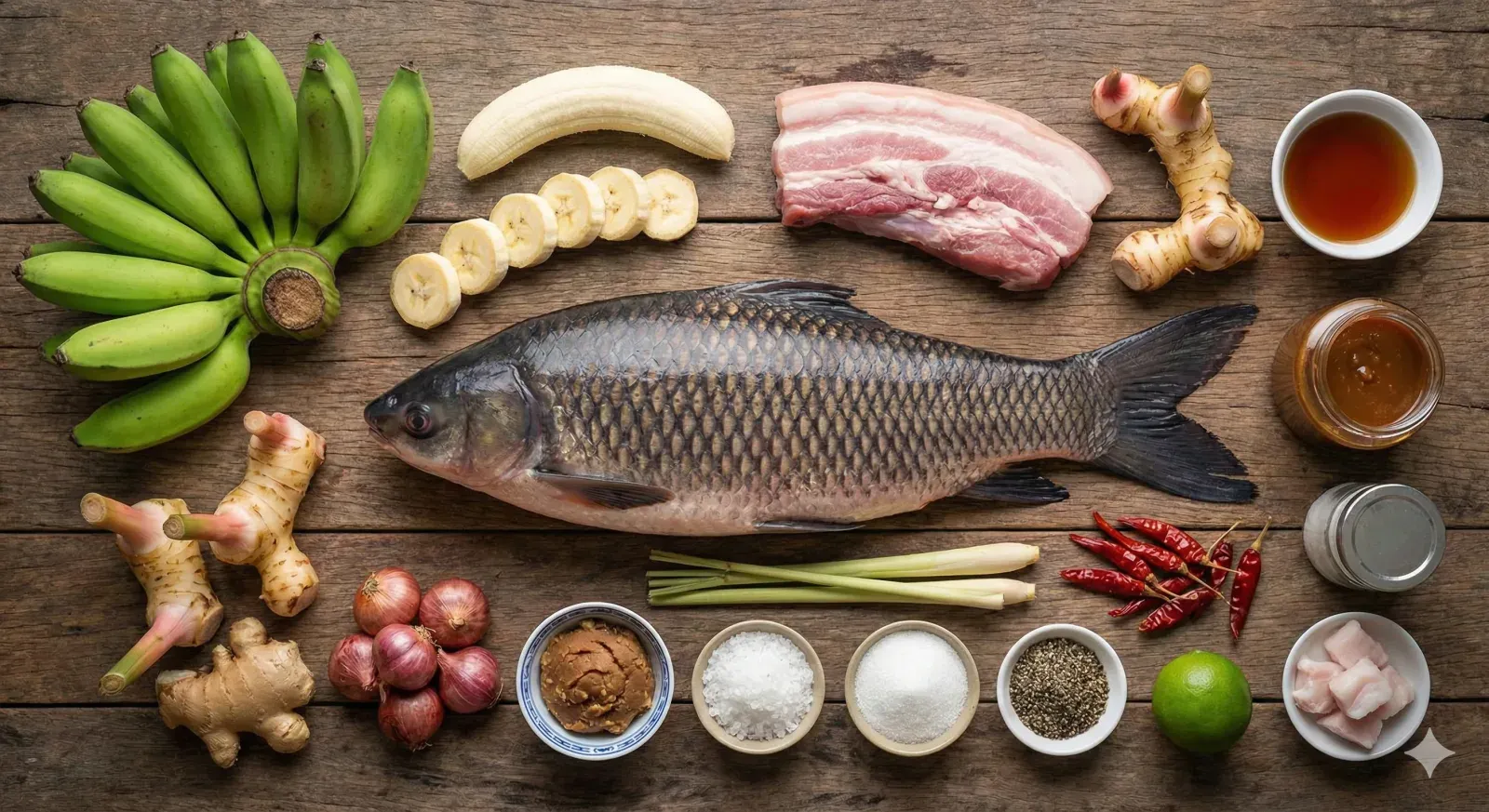 Ingredients for Vietnamese Braised Black Carp with Green Banana