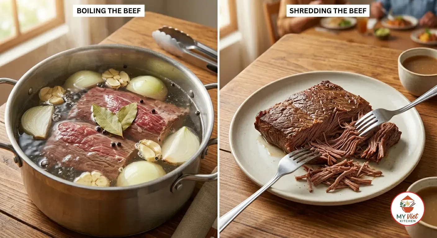 Step 1- Boil and Shred the Beef