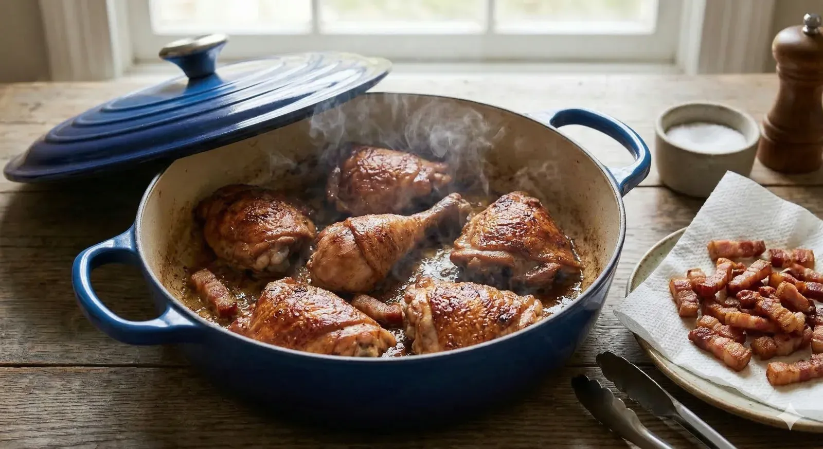 Step 1: Brown the Bacon and Chicken