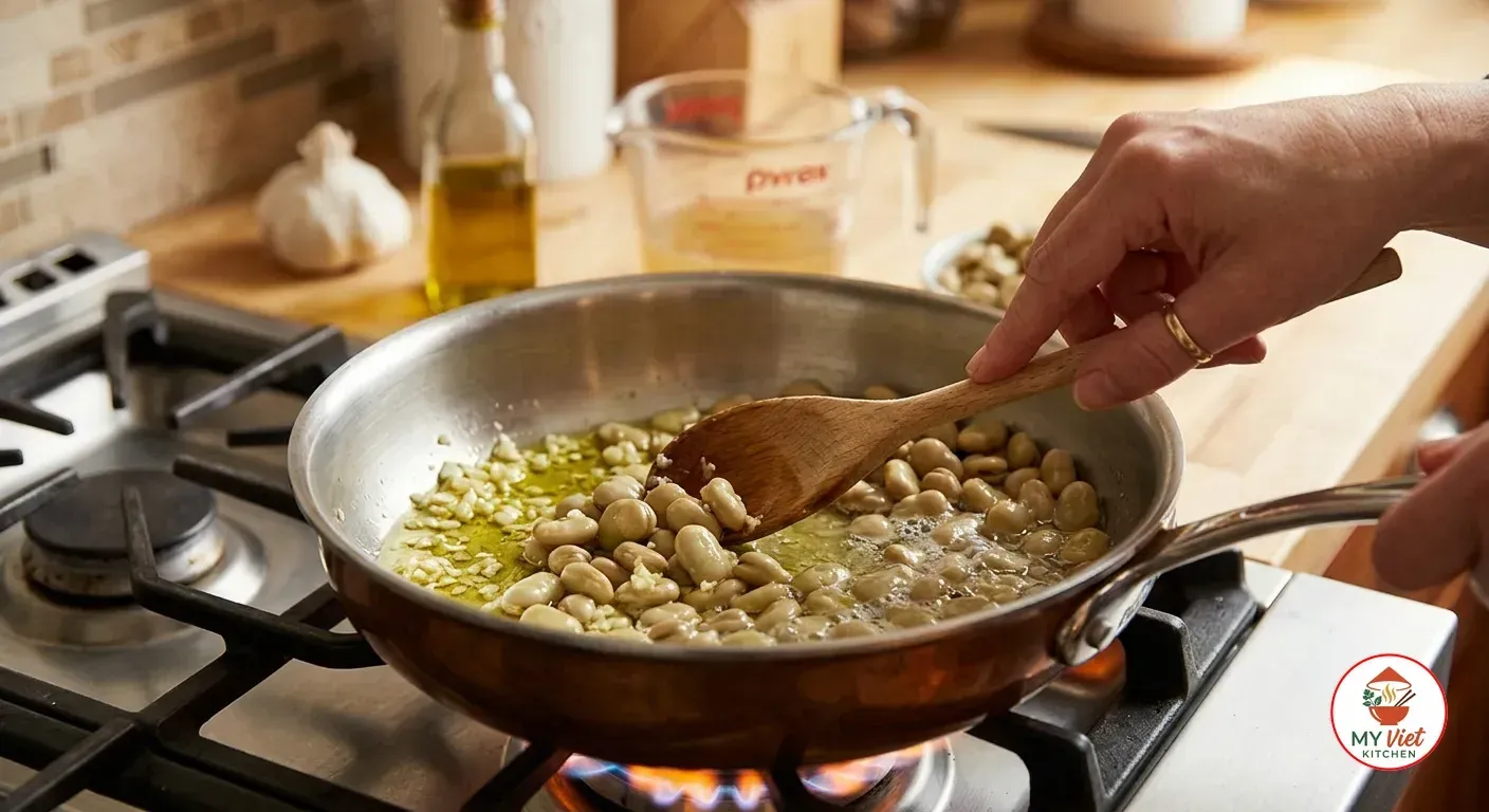 Step 1- Cook the Fava Beans with Garlic