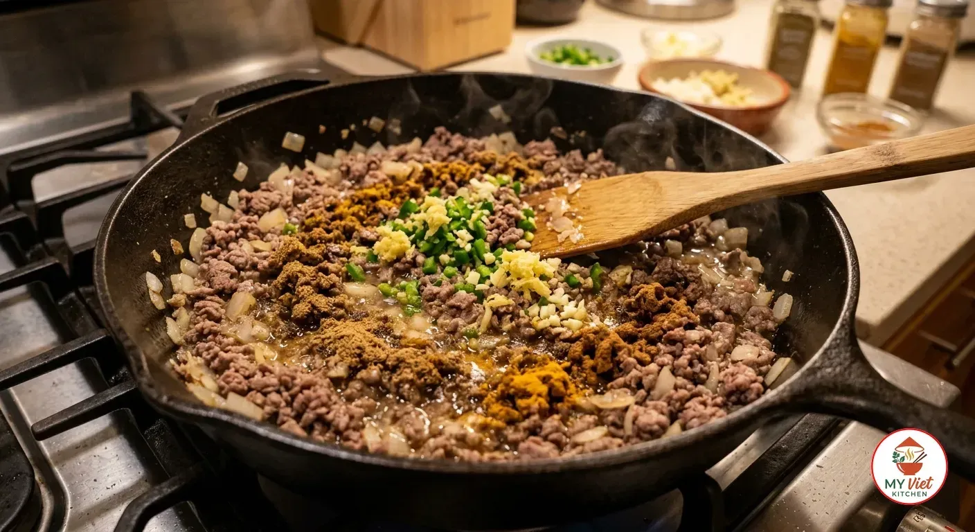 Step 1- Cook the Spiced Meat Filling
