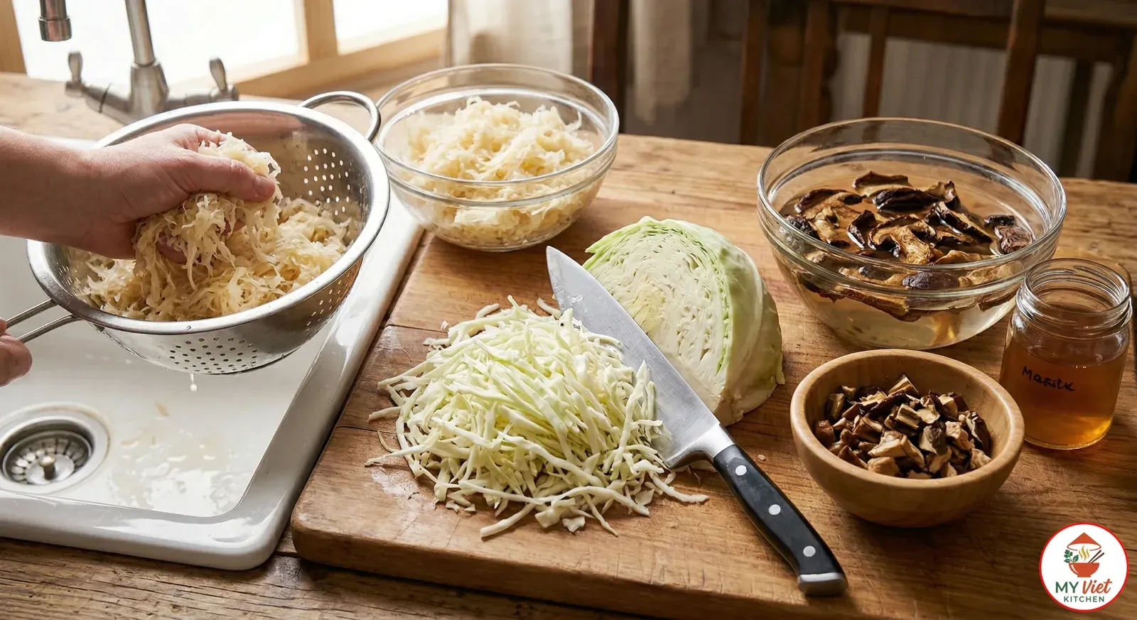 Step 1- Prepare the Cabbage and Mushrooms
