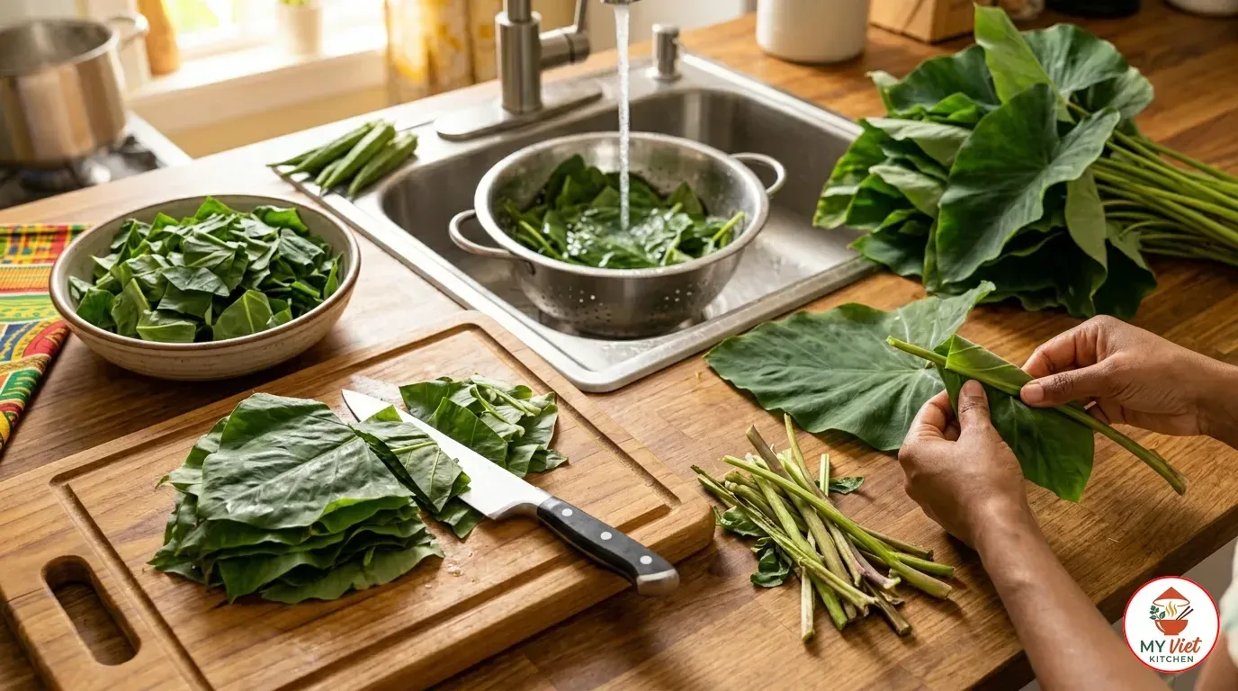 Step 1- Prepare the Dasheen Leaves