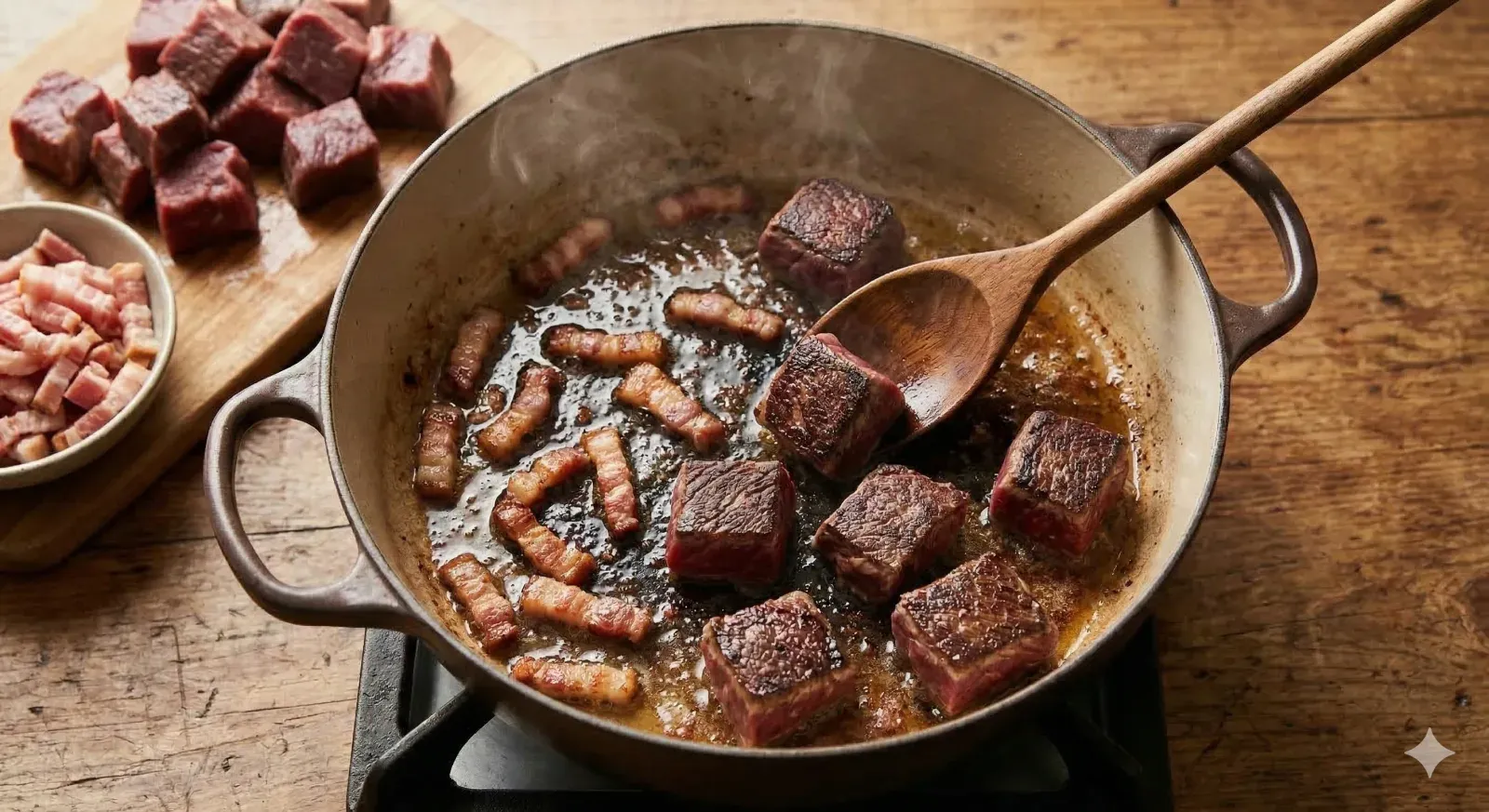 Step 1: Render the Bacon and Sear the Beef