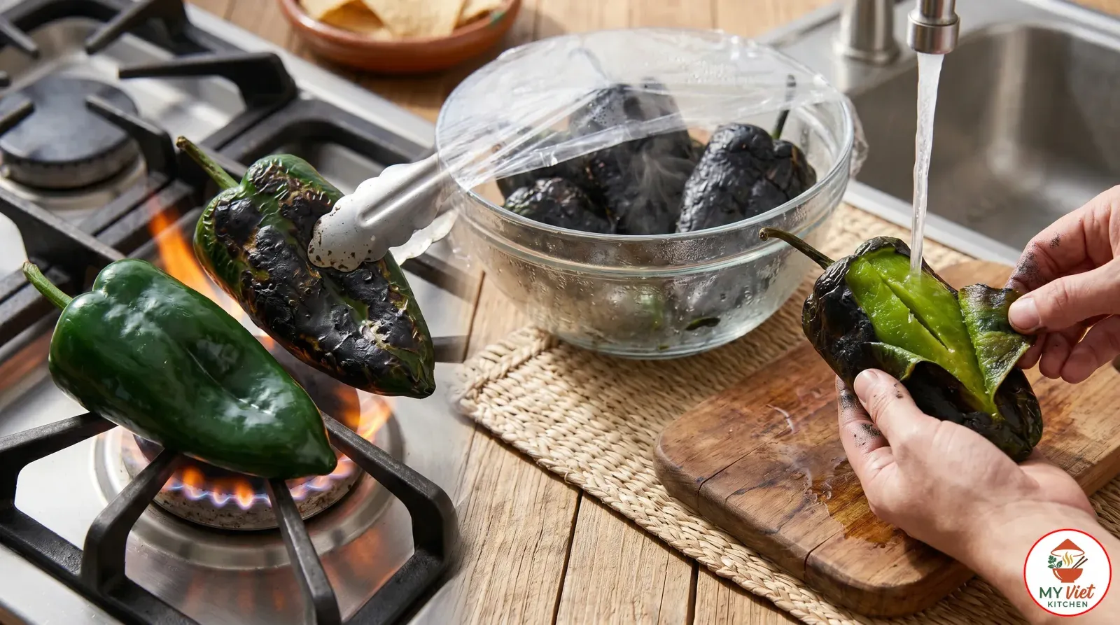 Step 1- Roast and Peel the Poblano Peppers