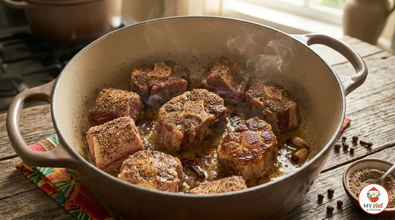 Step 1- Season and Brown the Goat Meat