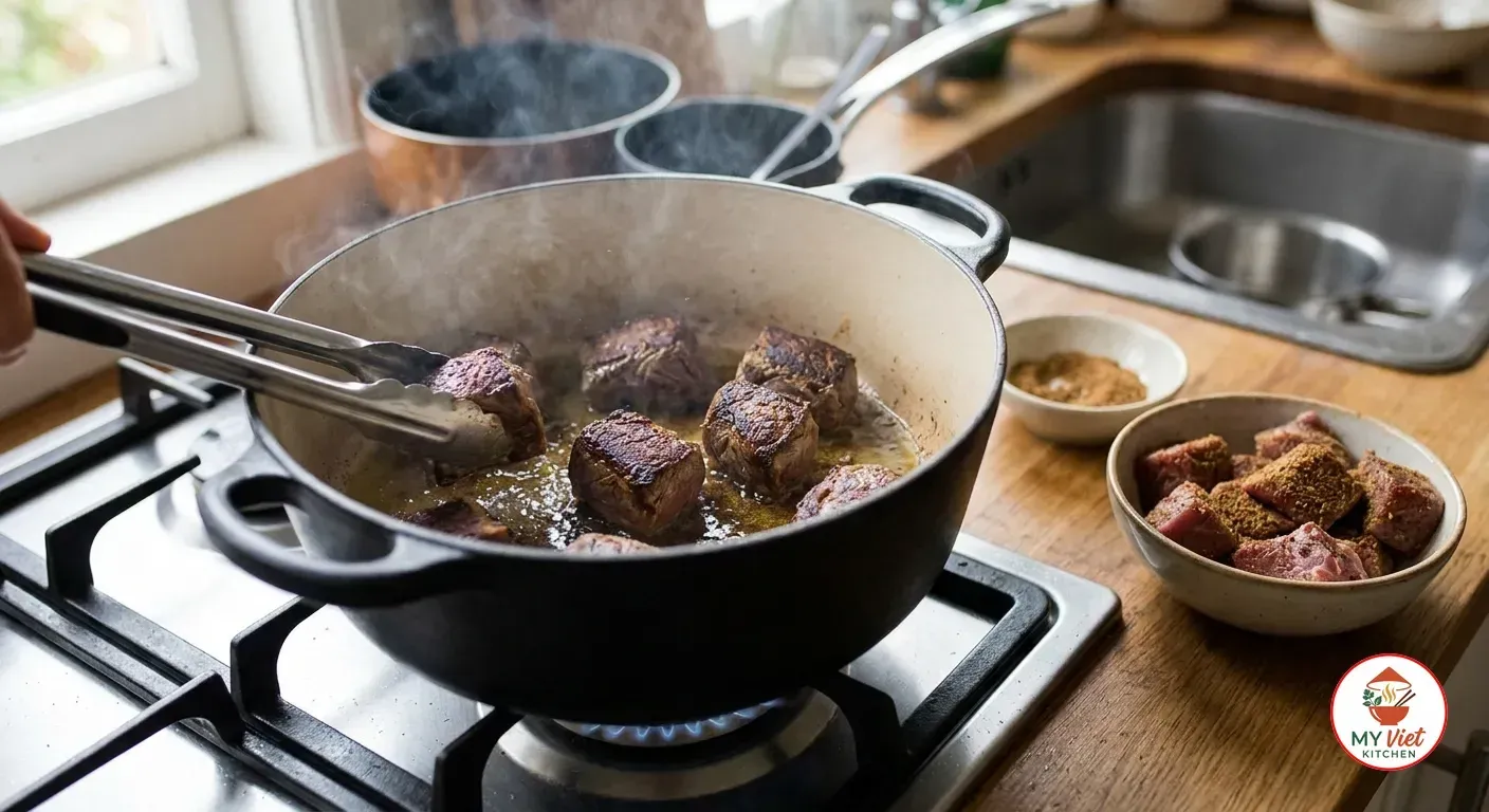 Step 1- Season and Brown the Lamb