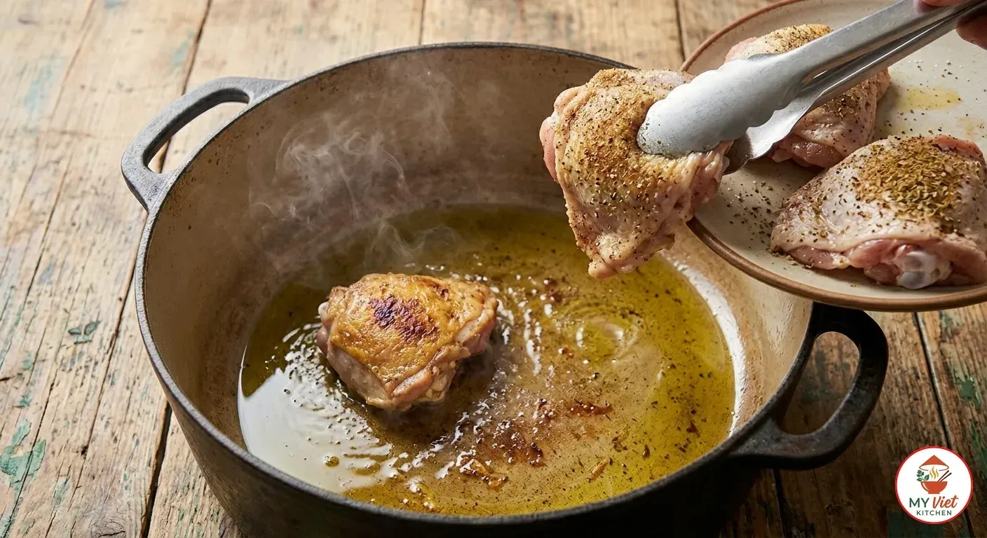 Step 1- Season and Sear the Chicken