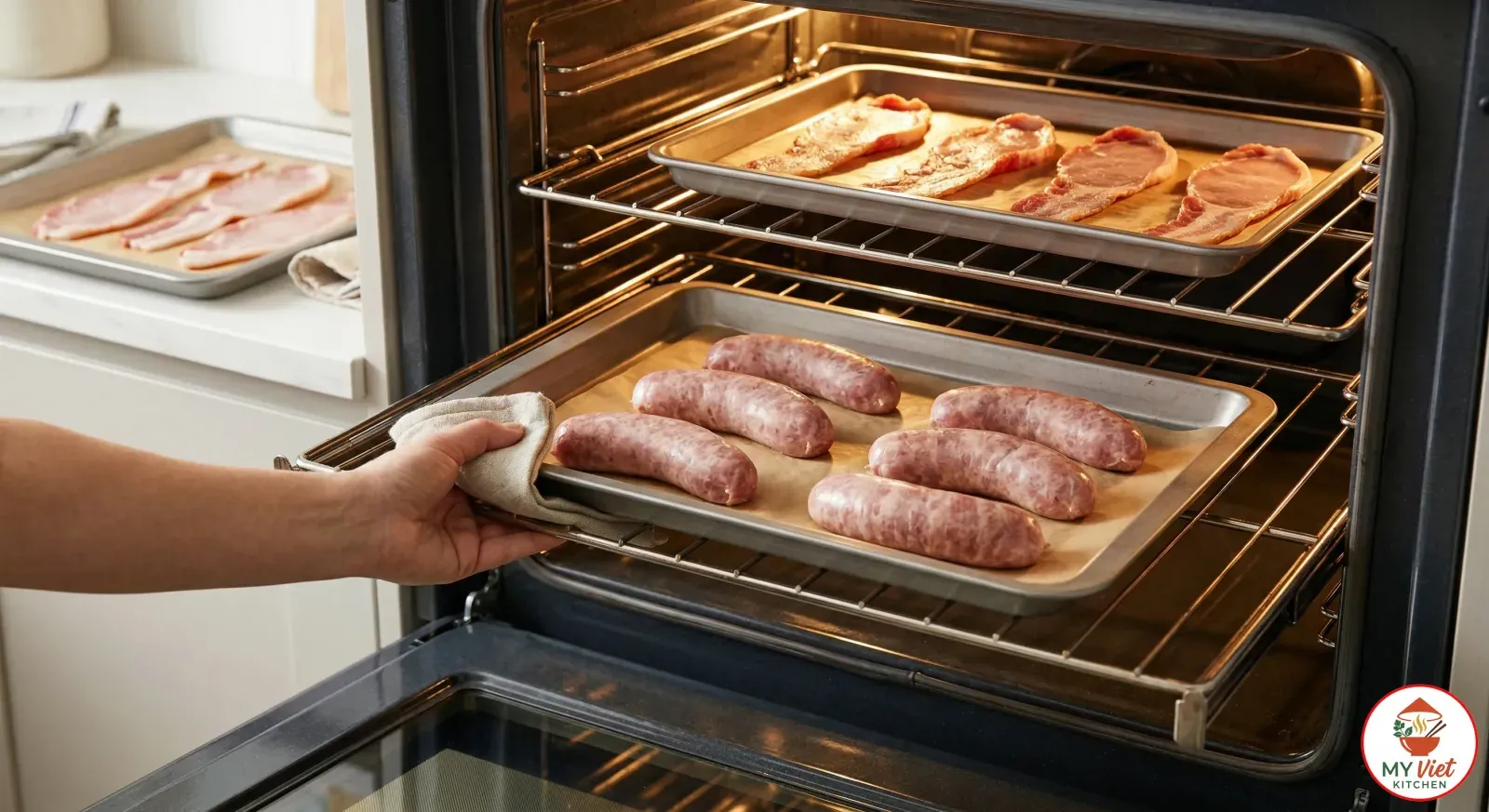 Step 1- Start the Sausages and Bacon