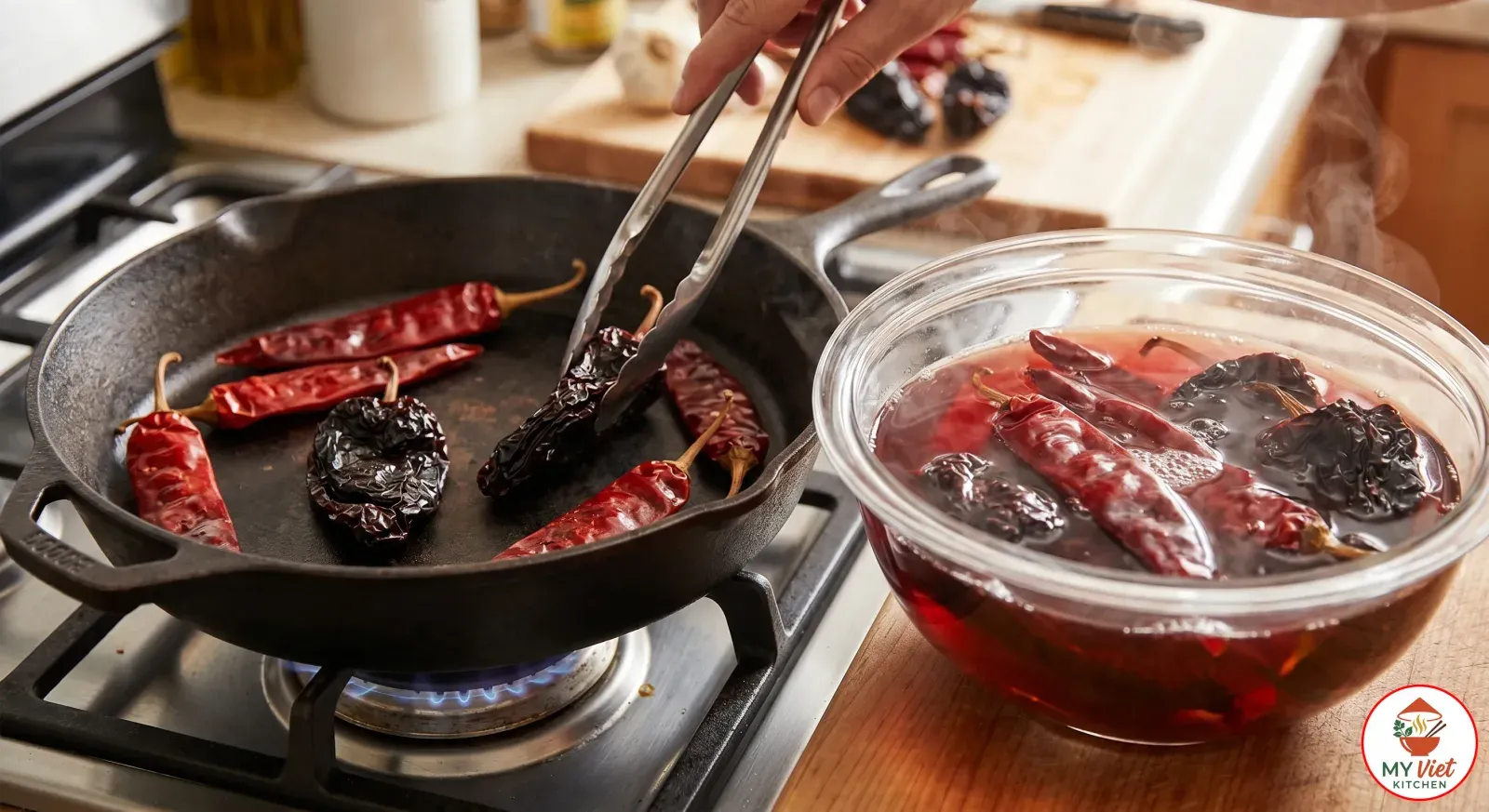 Step 1- Toast and Rehydrate the Dried Chiles