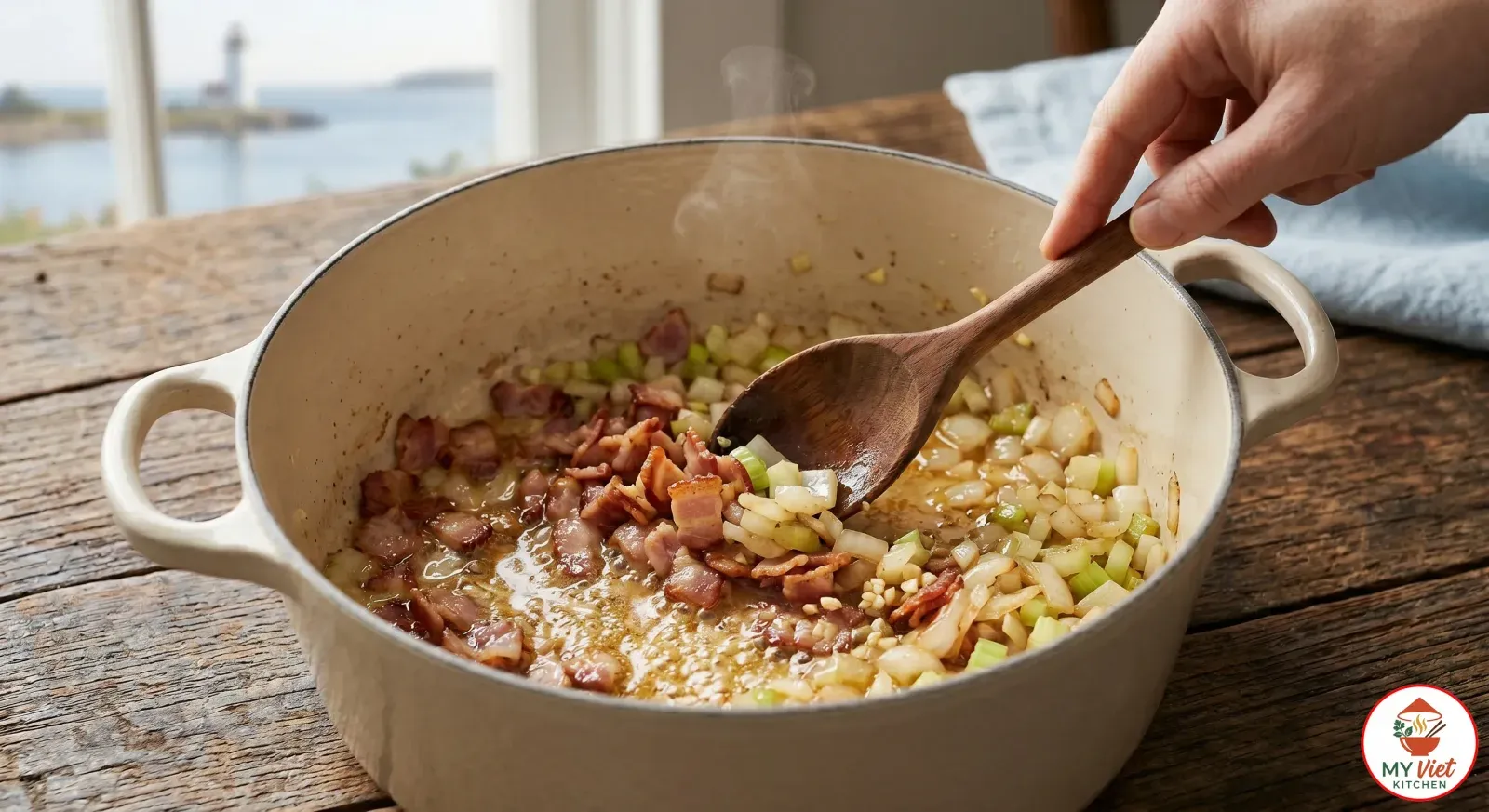 Step 2- Cook the Bacon and Aromatics