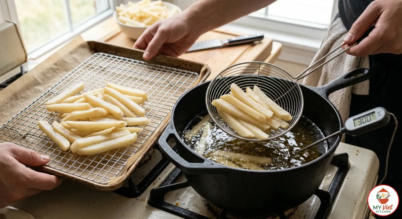 Step 2- First Fry the Potatoes (Blanch Fry)