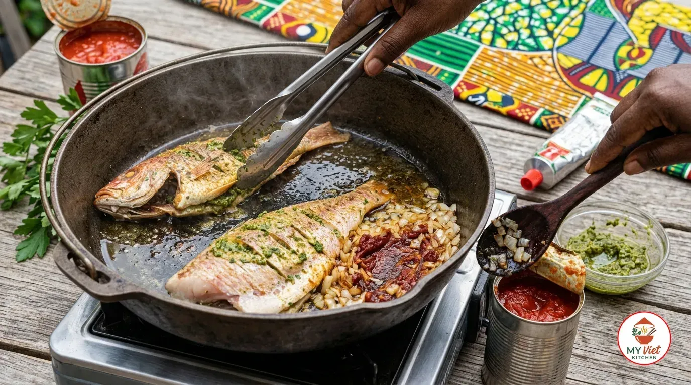 Step 2- Fry the Fish and Build the Tomato Base