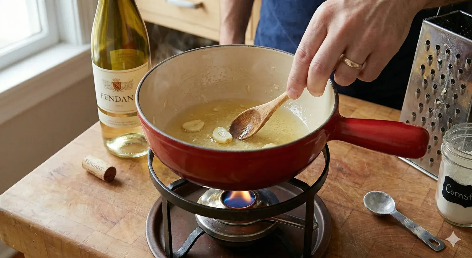 Step 2: Heat the Wine and Garlic