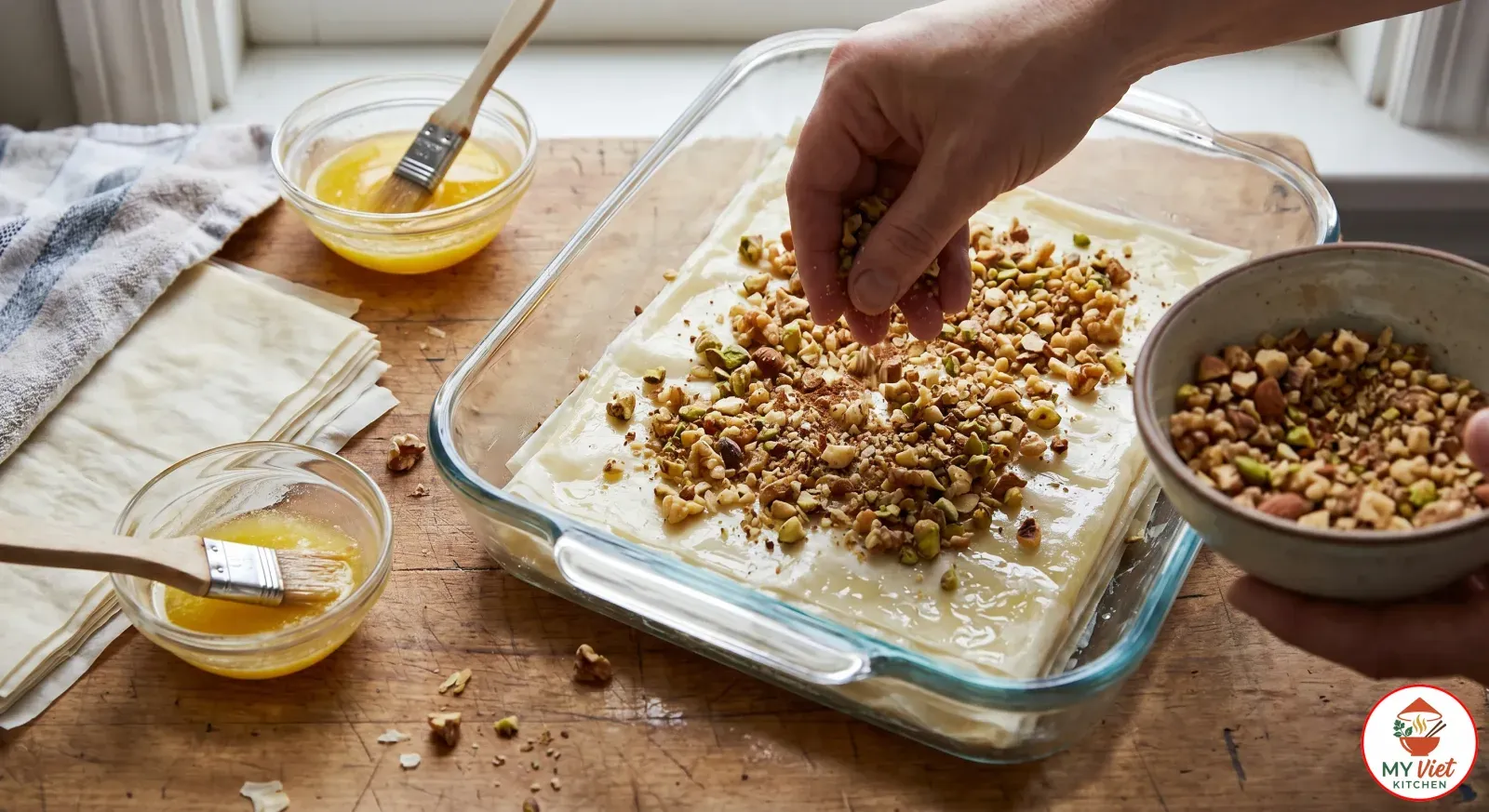 Step 2- Layer the Phyllo and Nuts