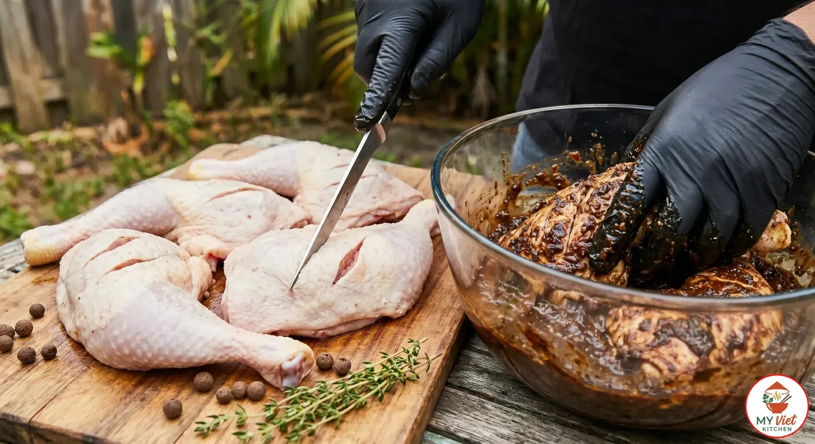 Step 2- Score and Marinate the Chicken