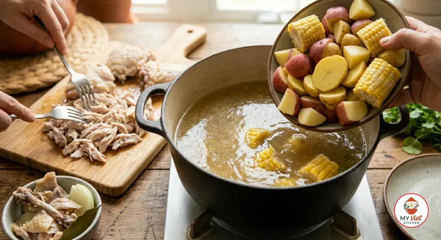 Step 2- Shred the Chicken and Add the Potatoes