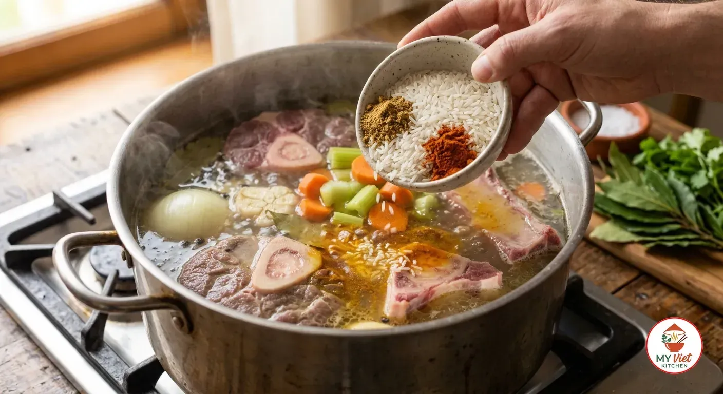 Step 3- Add Rice and Aromatics