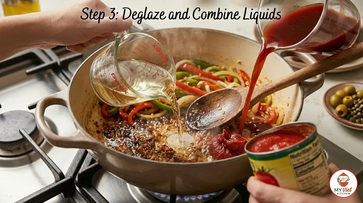 Step 3- Deglaze and Combine Liquids