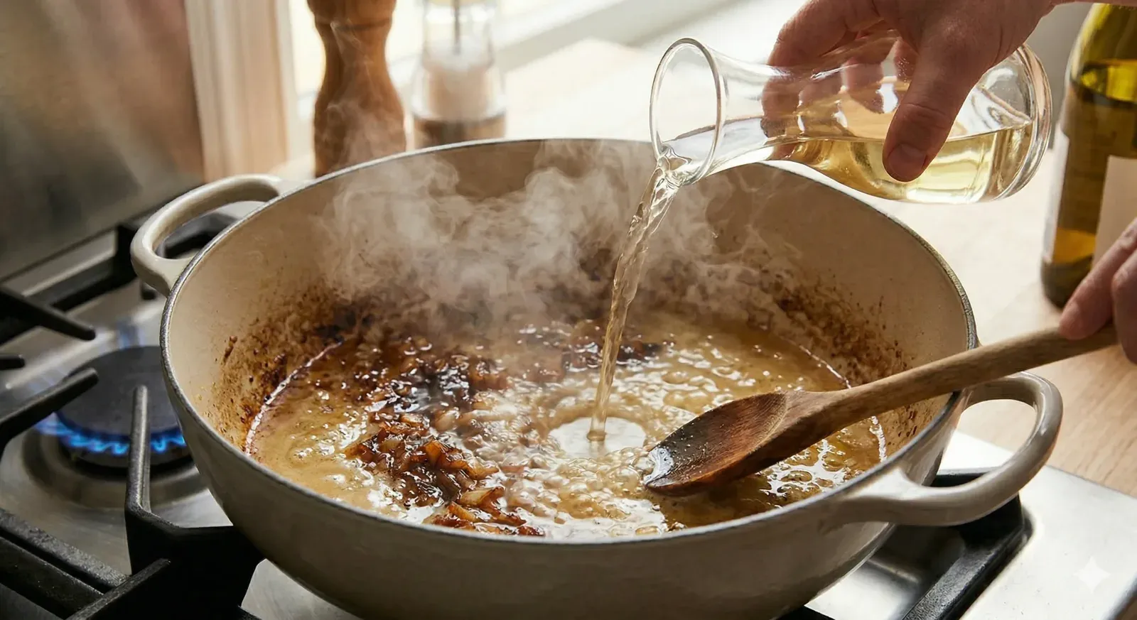 Step 3- Deglaze with White Wine
