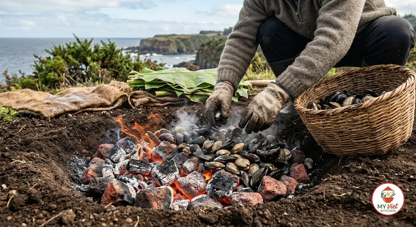 Step 3- Layer the Shellfish on the Hot Stones