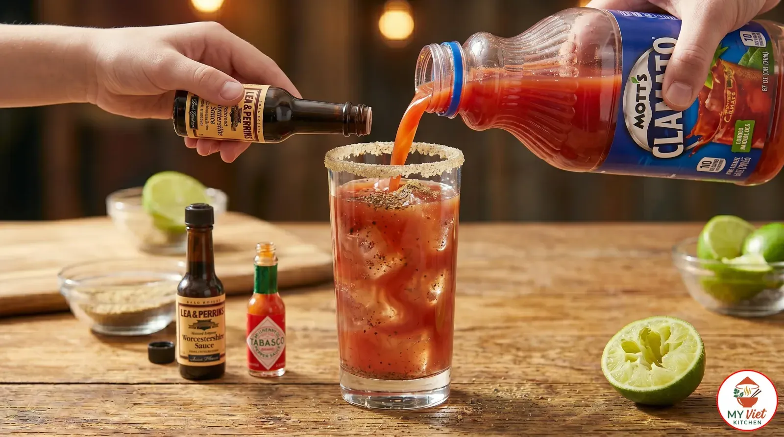 Step 3- Pour in Clamato and Seasonings