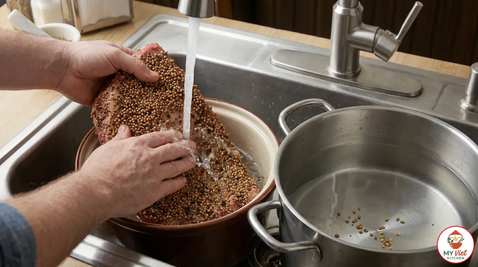 Step 3- Rinse and Soak the Brisket