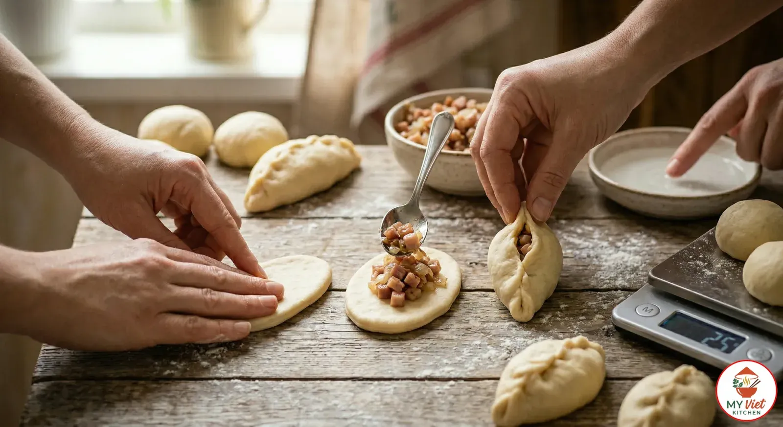 Step 3- Shape the Piragi into Crescents