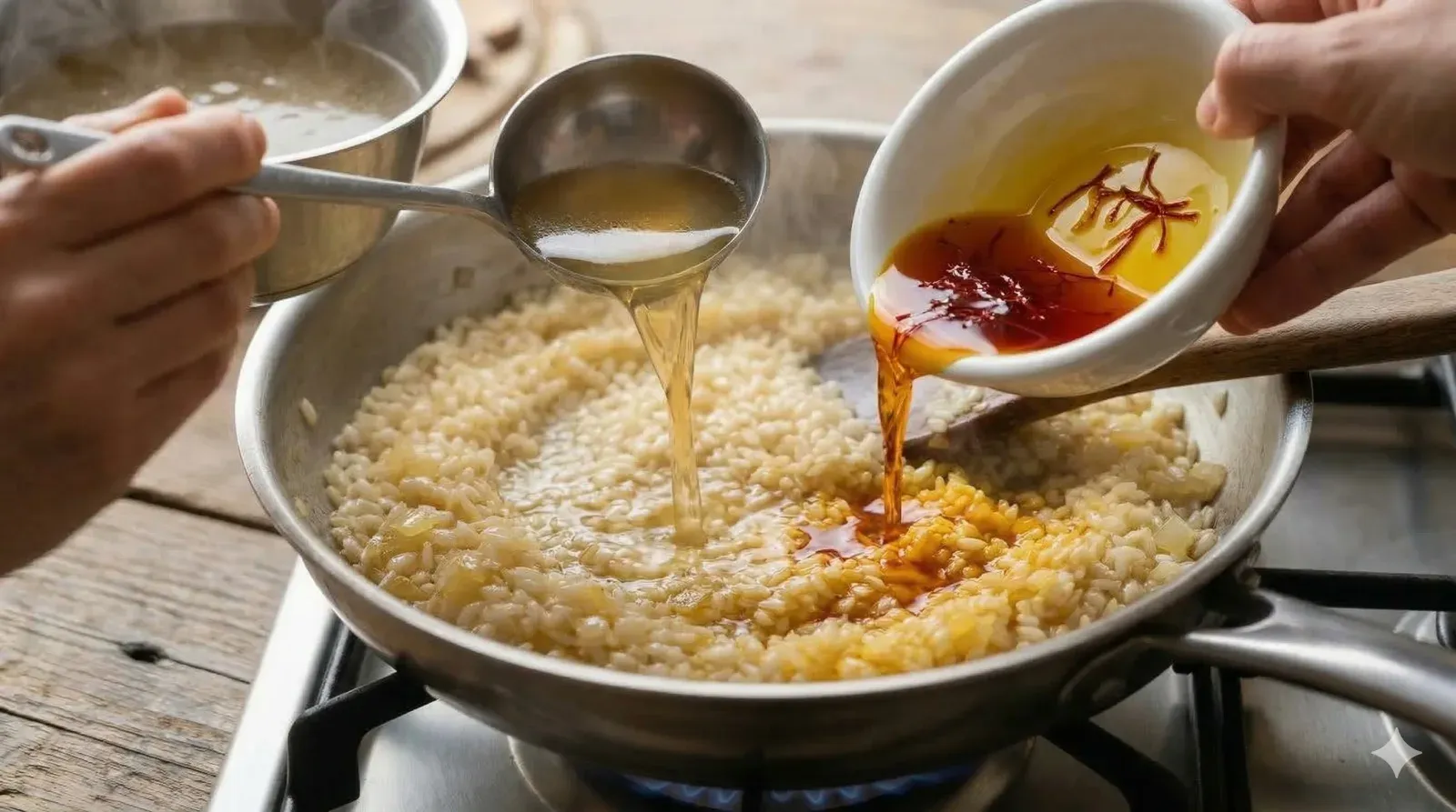 Step 4: Add Broth Gradually and Stir in Saffron