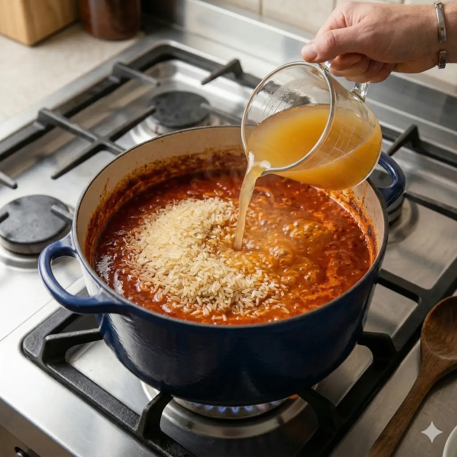 Step 4: Add the Stock and Rice