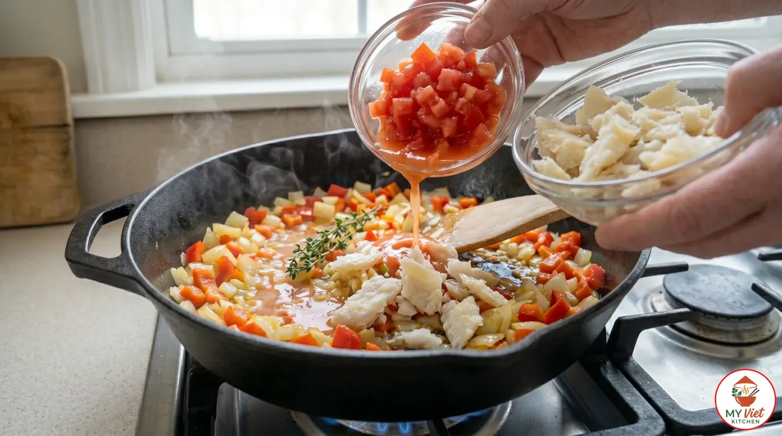Step 4- Add Tomatoes and Saltfish