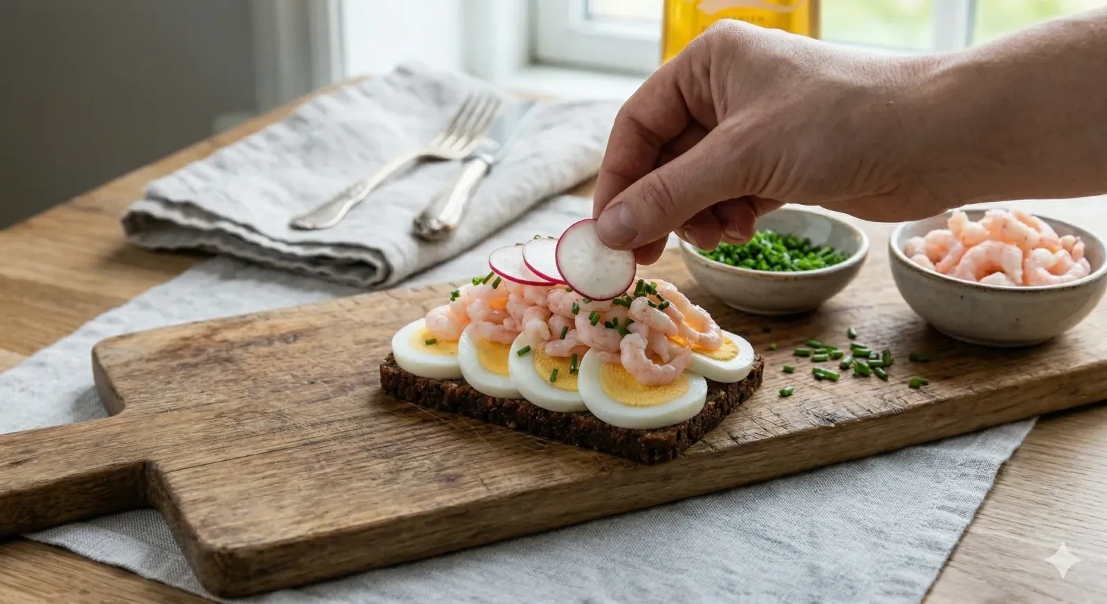 Step 4: Assemble the Egg and Shrimp Smorrebrod