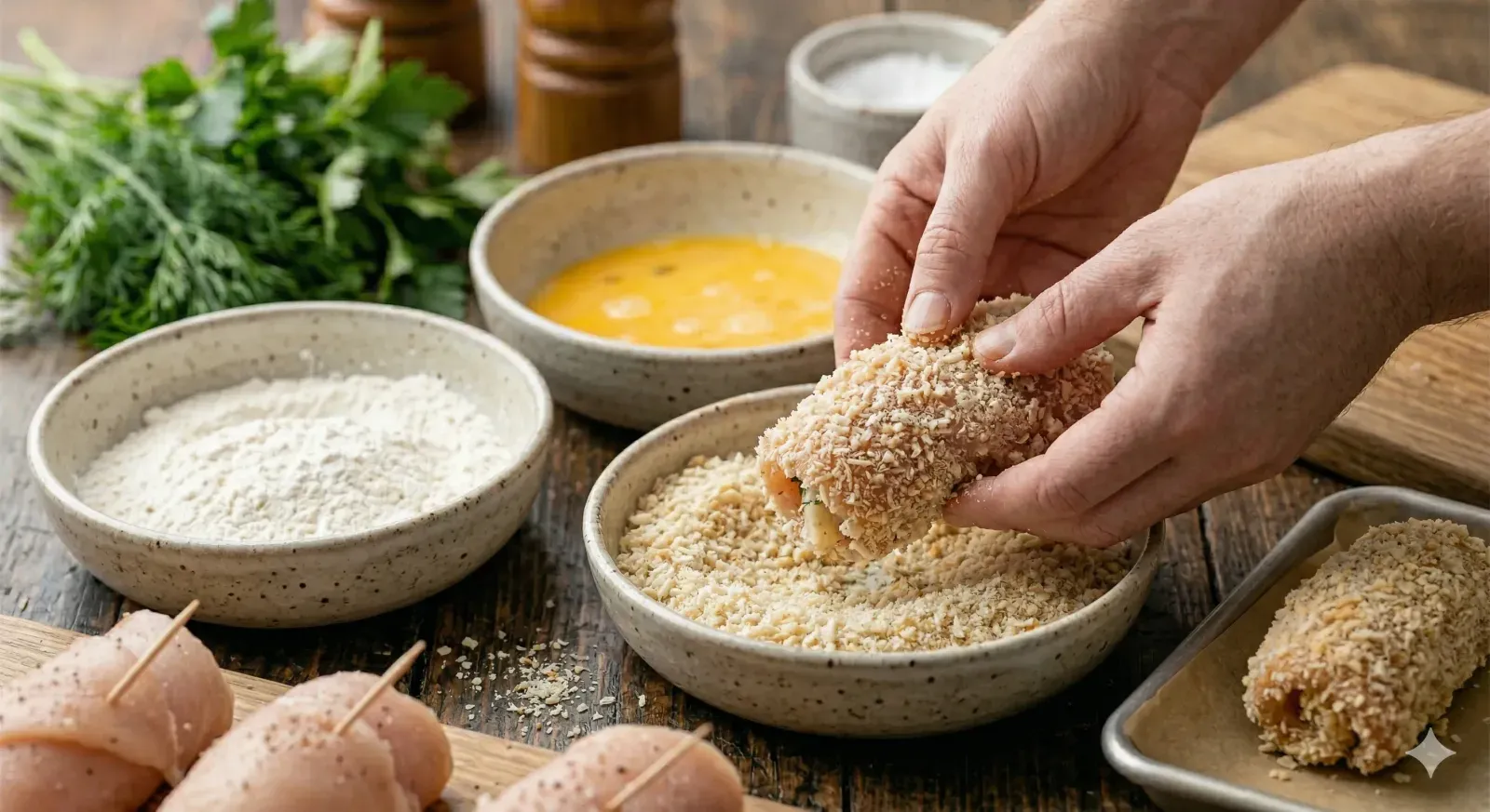 Step 4- Bread the Chicken Rolls