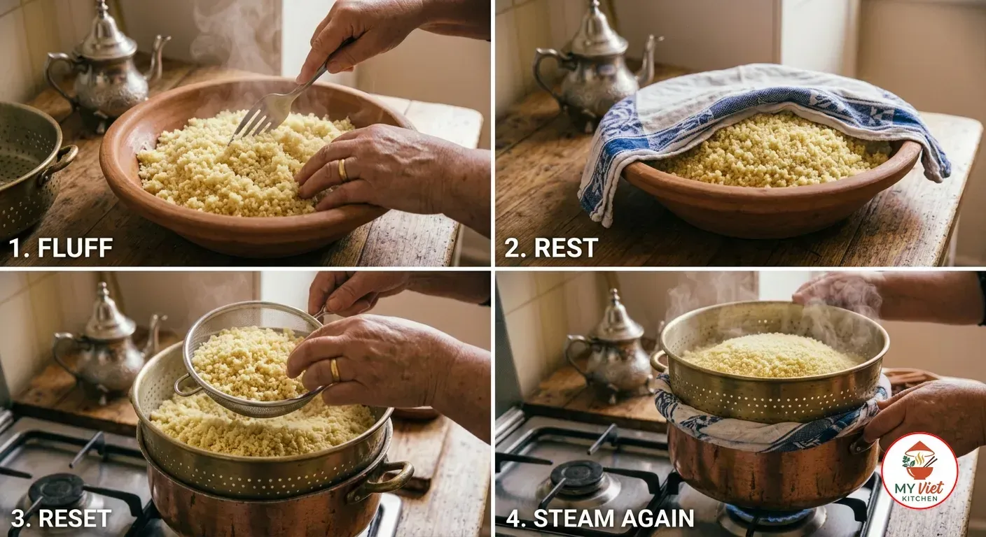 Step 4- Fluff, Rest, and Second Steaming