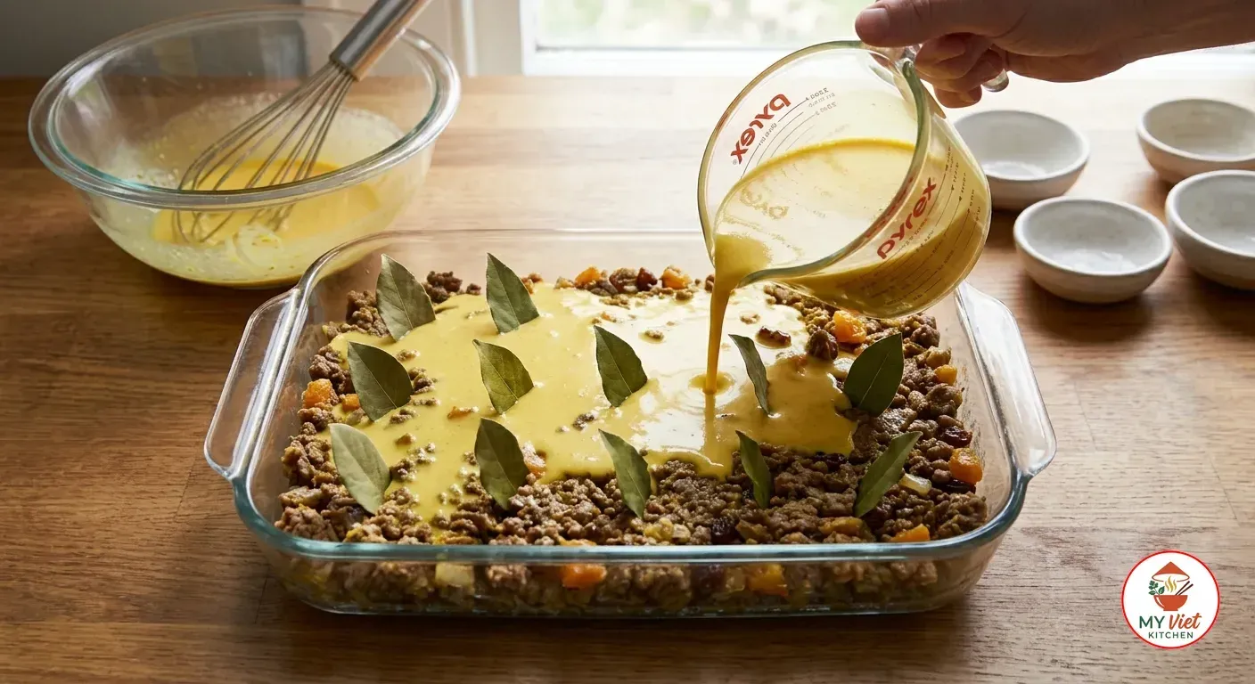 Step 4- Make and Pour the Egg Custard Topping