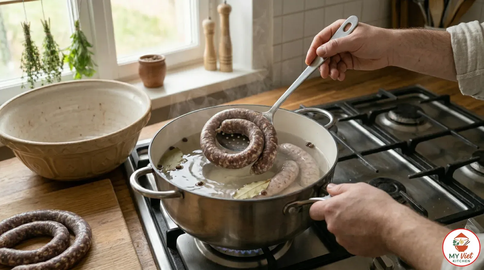 Step 4- Poach the Sausages Gently
