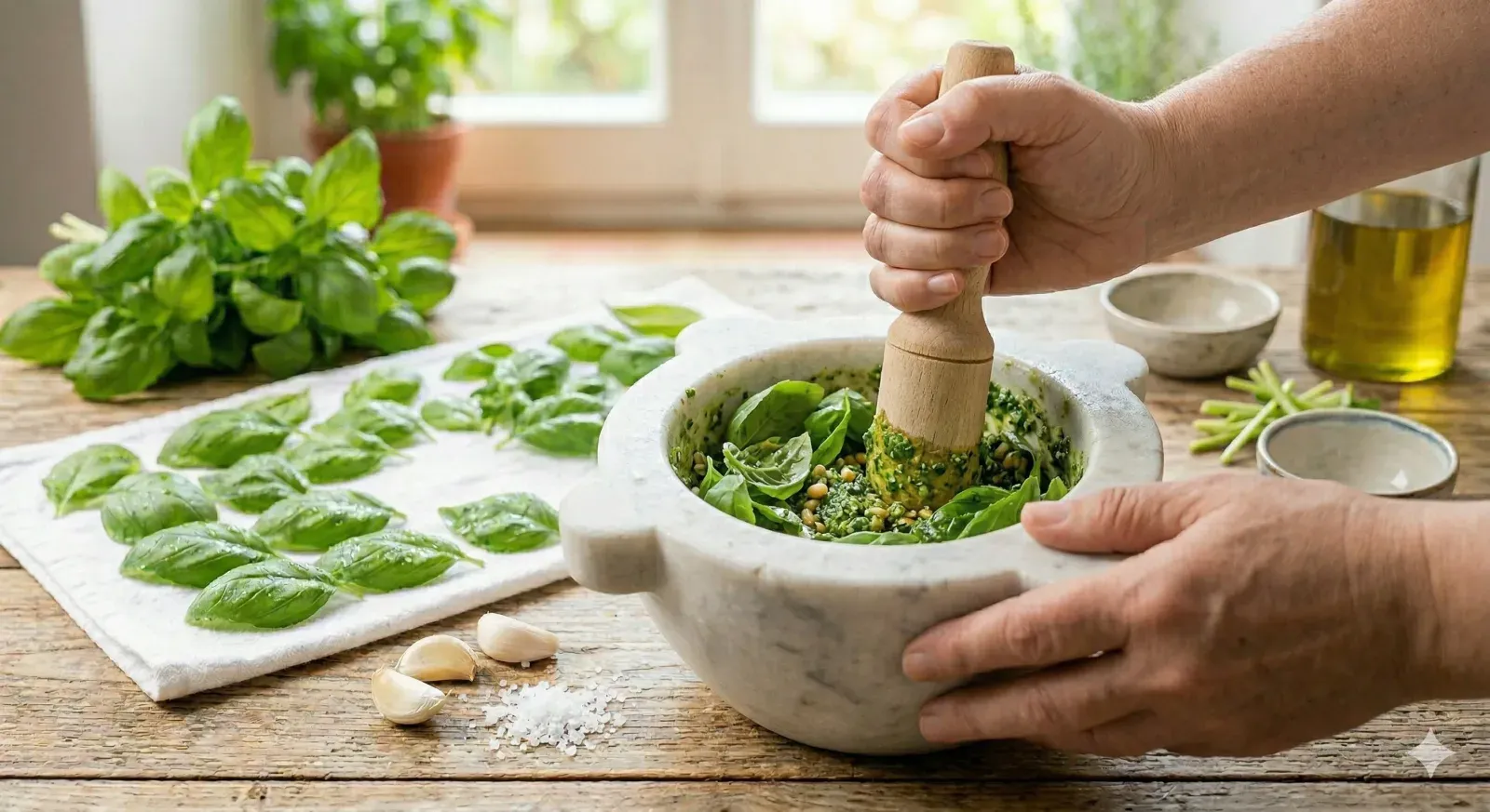 Step 4- Pound the Basil
