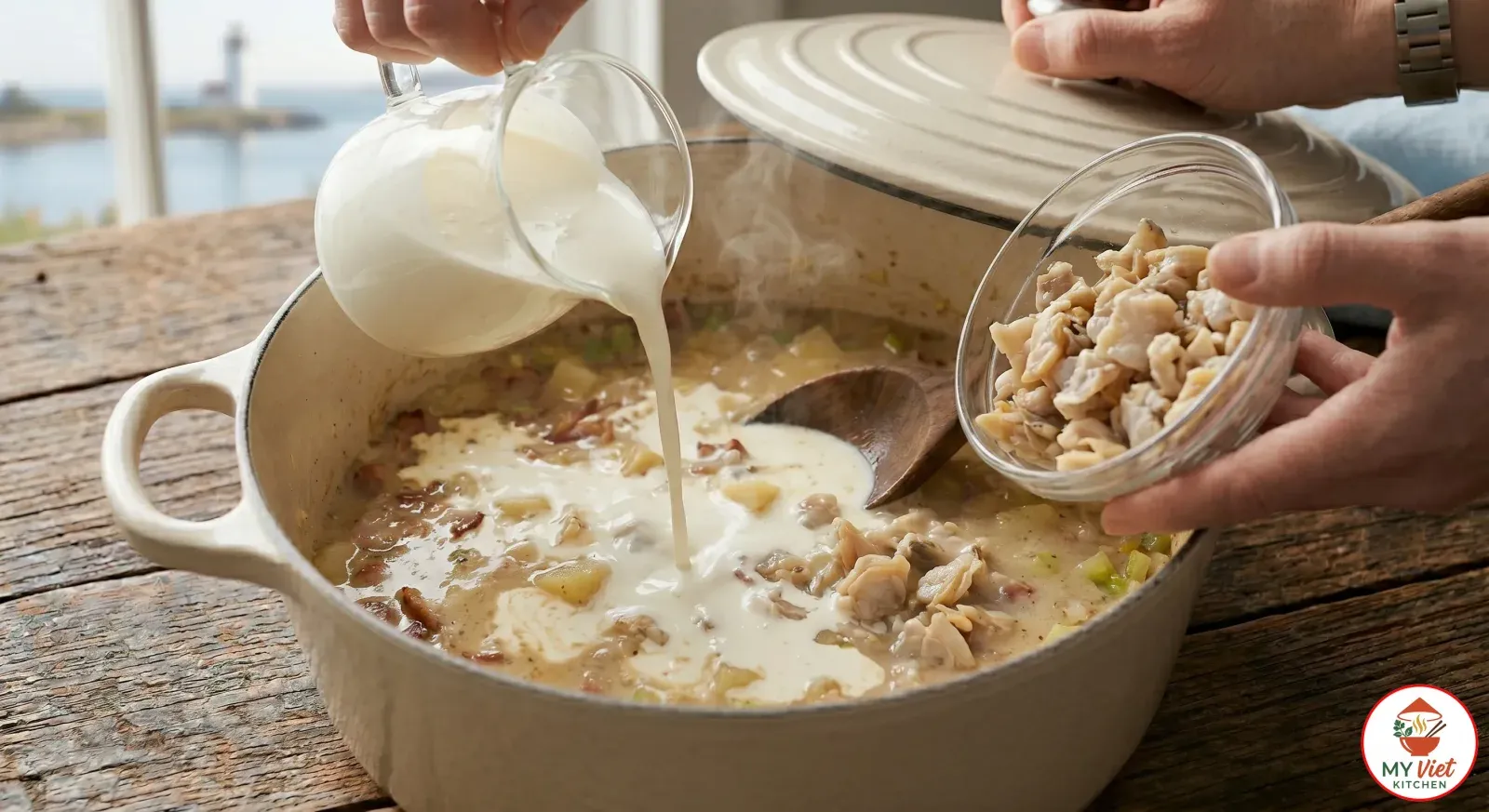 Step 5- Add Cream and Clams
