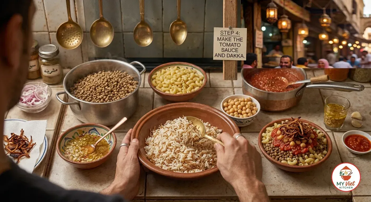 Step 5- Assemble and Serve the Koshari