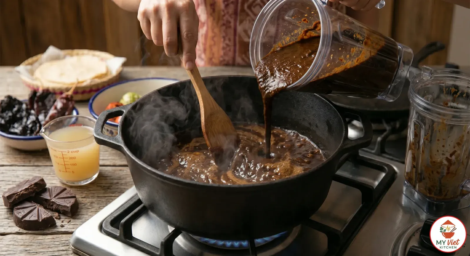 Step 5- Fry and Simmer the Mole Sauce