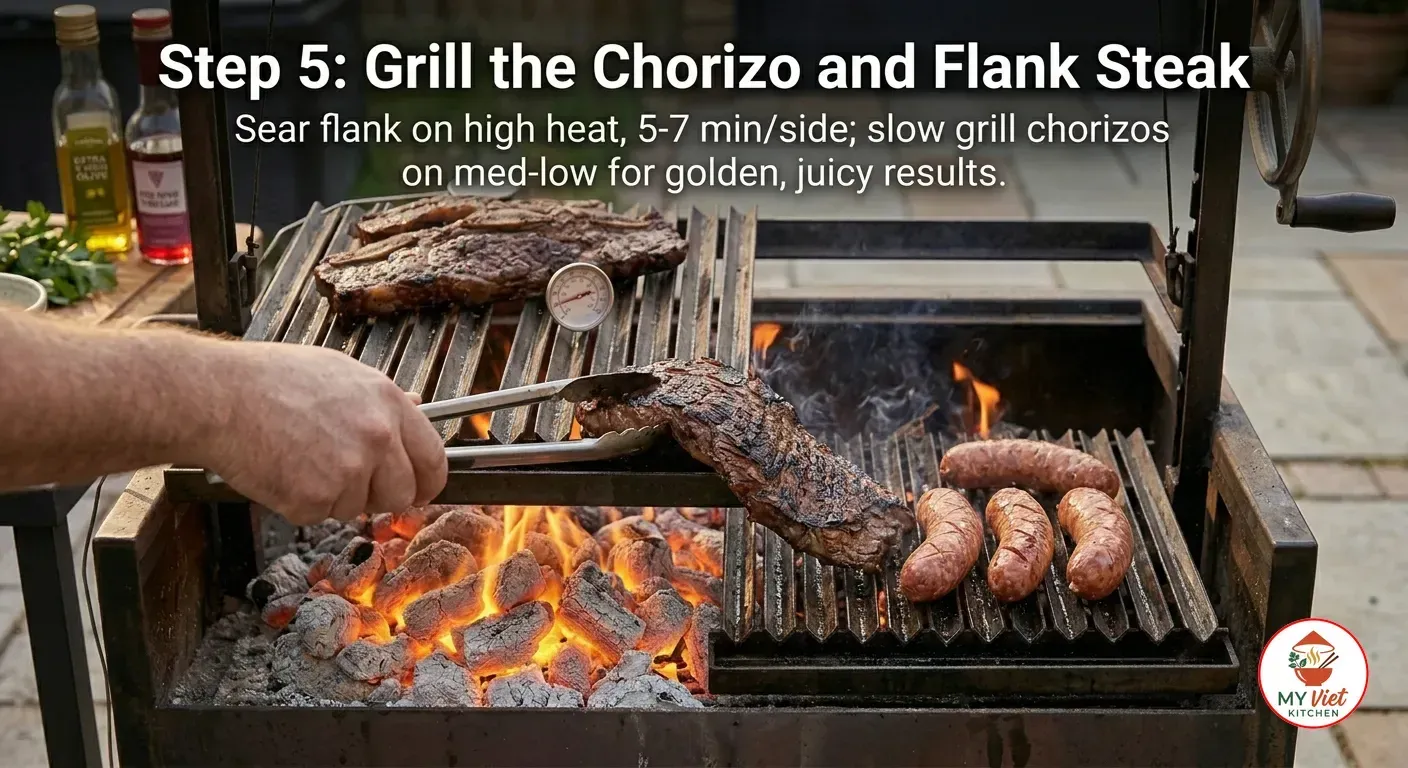 Step 5- Grill the Chorizo and Flank Steak