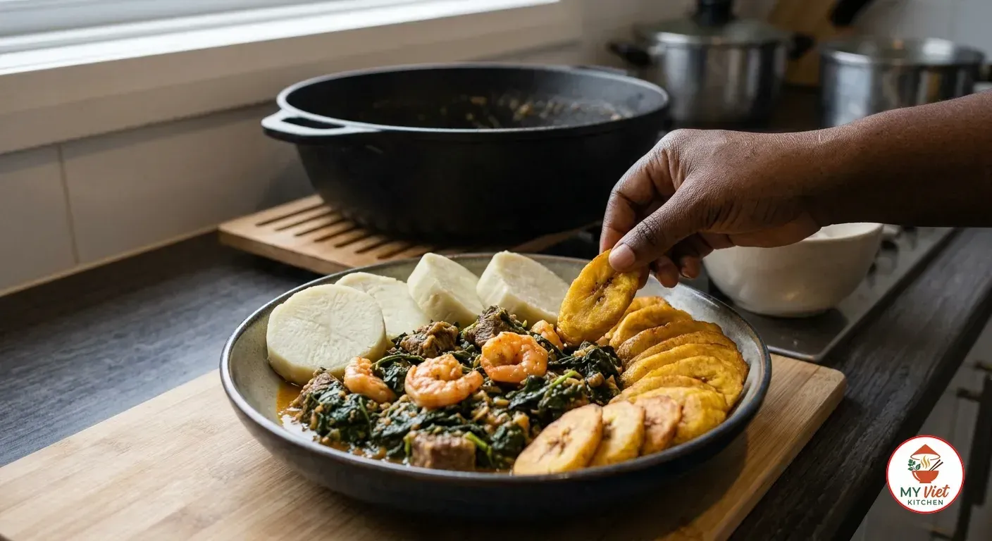 Step 5- Serve with Plantains or Boiled Yams