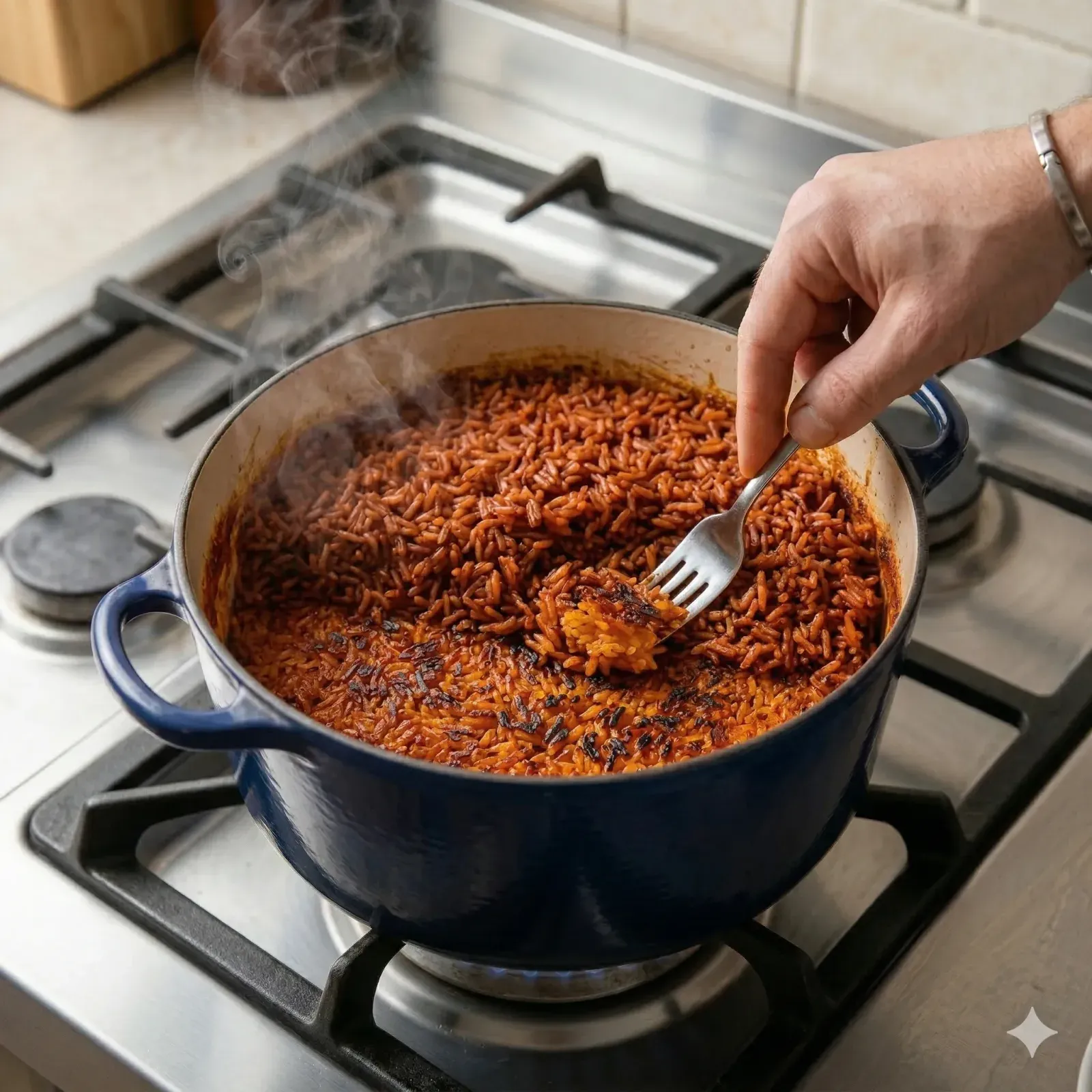 Step 6: Develop the Smoky Bottom (Party Jollof)