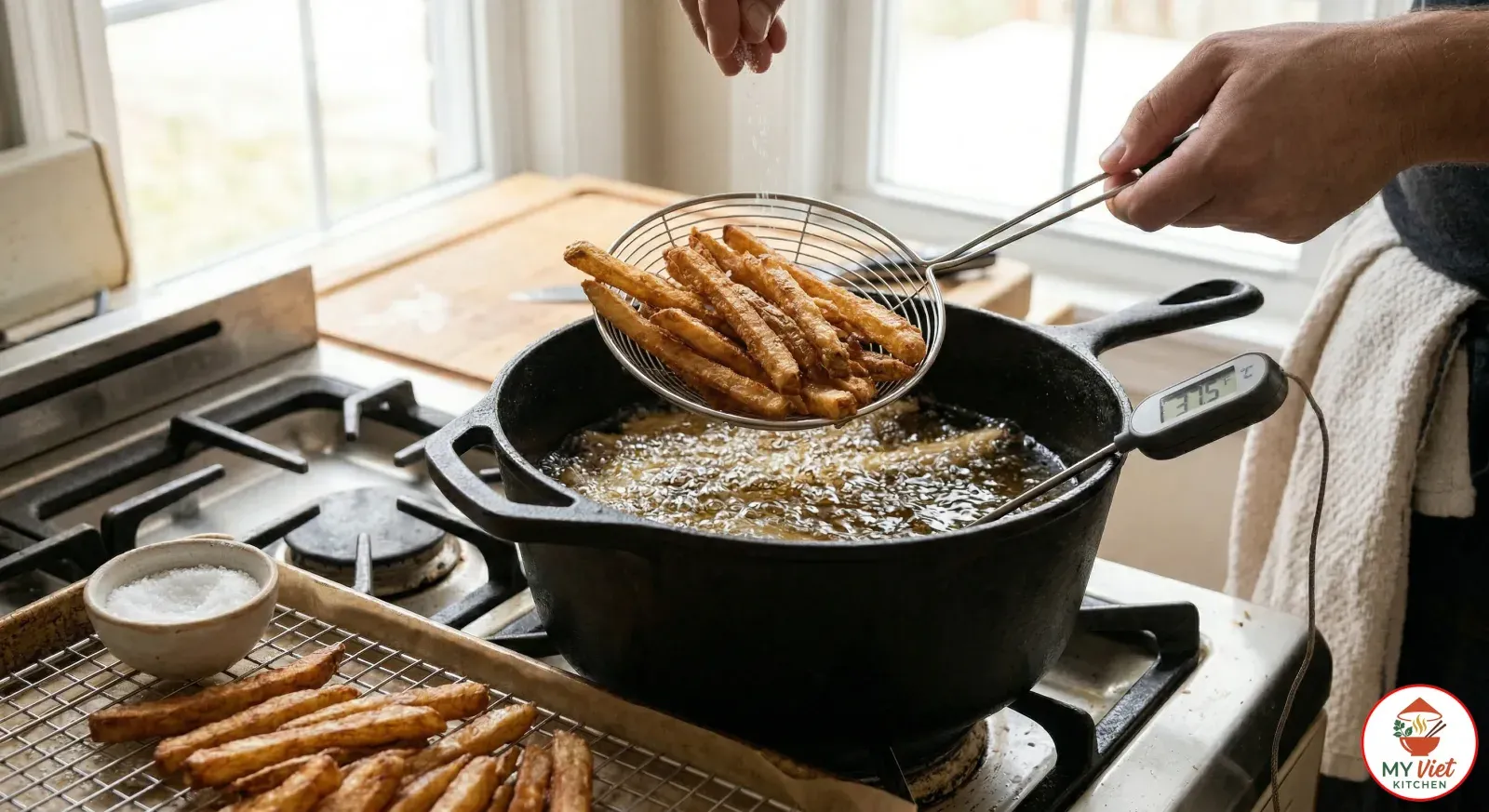 Step 6- Double-Fry the Frites Until Crispy