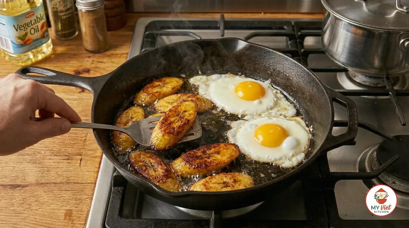 Step 6- Fry the Plantains and Eggs