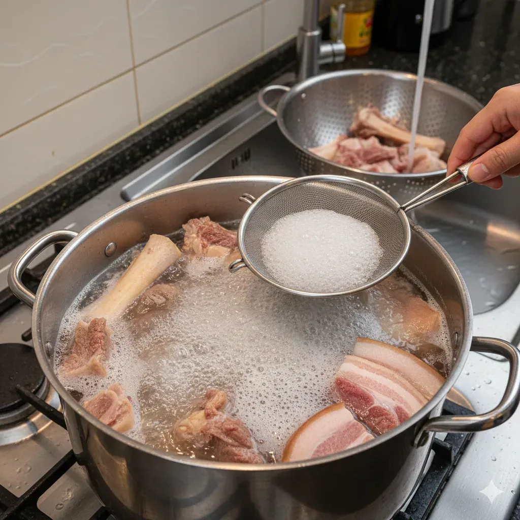 Step 1: Prepare and Parboil the Bones and Meat